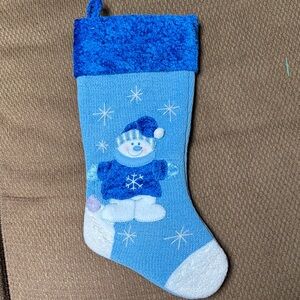 Vintage prima creations blue snowman stocking. 18.5”.  Like new condition.